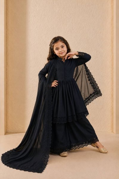 Alluring Black Girls Ethnic Roman Silk Gown Set for Weddings and Festive Celebrations Girls Wear