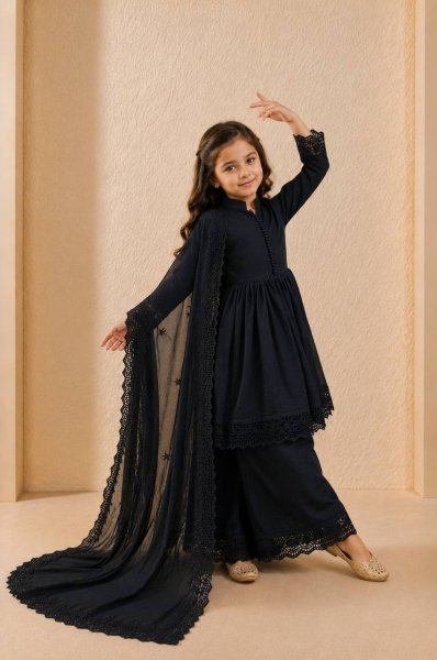 Alluring Black Girls Ethnic Roman Silk Gown Set for Weddings and Festive Celebrations Girls Wear