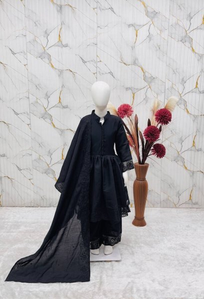 Alluring Black Girls Ethnic Roman Silk Gown Set for Weddings and Festive Celebrations Girls Wear