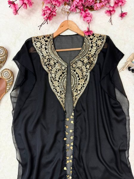 Alluring Black Star Georgette Indo Western Set with Sequins Zari Embroidery For Festival Ready To Wear Collection