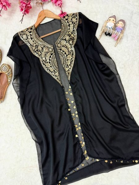 Alluring Black Star Georgette Indo Western Set with Sequins Zari Embroidery For Festival Ready To Wear Collection