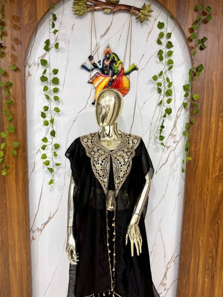 Alluring Black Star Georgette Indo Western Set with Sequins Zari Embroidery For Festival Ready To Wear Collection