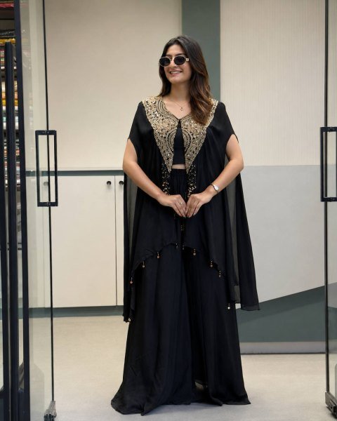 Alluring Black Star Georgette Indo Western Set with Sequins Zari Embroidery For Festival Ready To Wear Collection
