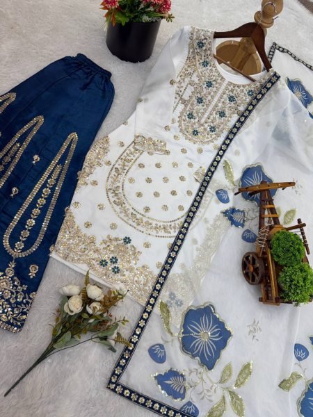 Alluring Blue Boutique Collection Designer Palazzo Suit at Wholesale Rate Ready To Wear Collection
