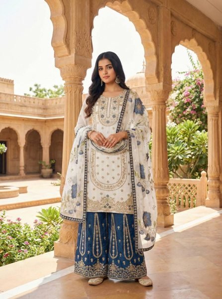 Alluring Blue Boutique Collection Designer Palazzo Suit at Wholesale Rate Ready To Wear Collection