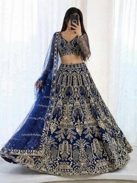 Alluring Blue Designer Butterfly Net Lehenga Choli with Canvas Patta and Sequin Work  Lehenga