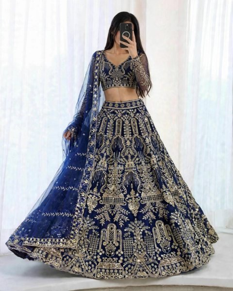 Alluring Blue Designer Butterfly Net Lehenga Choli with Canvas Patta and Sequin Work Designer Lehenga Choli