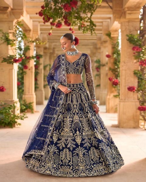 Alluring Blue Designer Butterfly Net Lehenga Choli with Canvas Patta and Sequin Work Designer Lehenga Choli
