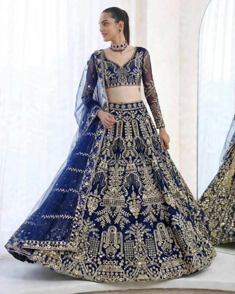 Alluring Blue Designer Butterfly Net Lehenga Choli with Canvas Patta and Sequin Work Designer Lehenga Choli