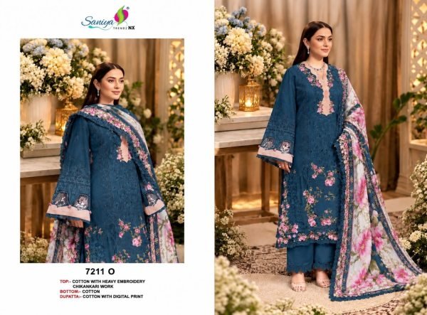Alluring Blue Designer Cotton Embroidery Suit with Maslin Cotton Dupatta Pakistani Suits Wholesale