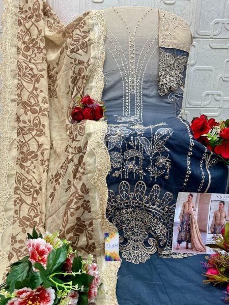 Alluring Blue Lawn Cotton Salwar Suit with Pearl Embroidery and Lace Dupatta Pakistani Suits Wholesale