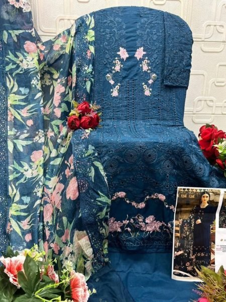 Alluring Blue Ombre Cotton Suit Material with Elegant Chikankari Work for Women Salwar Kameez