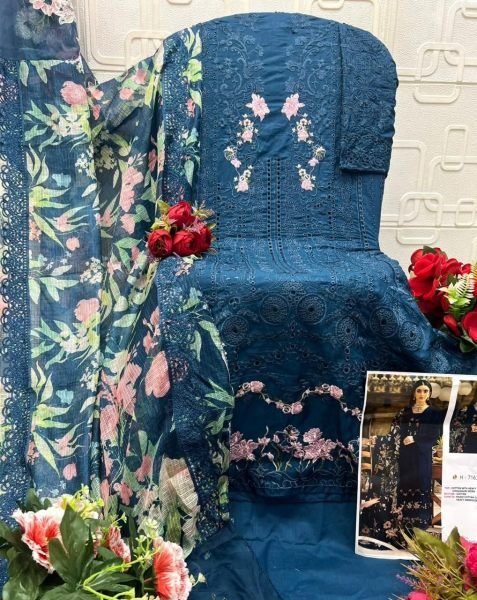 Alluring Blue Ombre Cotton Suit Material with Elegant Chikankari Work for Women Pakistani Suits Wholesale