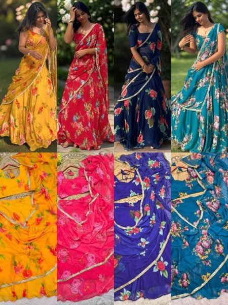 Alluring Blue Trending Georgette Lehenga Saree for Festive Wear Ready To Wear Saree 