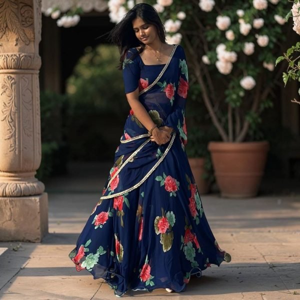 Alluring Blue Trending Georgette Lehenga Saree for Festive Wear Ready To Wear Saree 