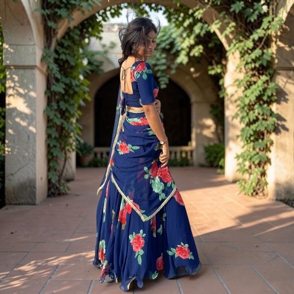 Alluring Blue Trending Georgette Lehenga Saree for Festive Wear Ready To Wear Saree 