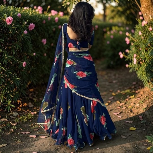 Alluring Blue Trending Georgette Lehenga Saree for Festive Wear Ready To Wear Saree 