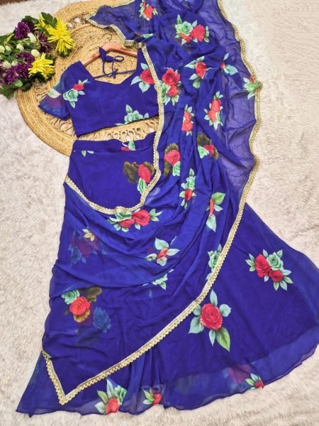 Alluring Blue Trending Georgette Lehenga Saree for Festive Wear Ready To Wear Saree 
