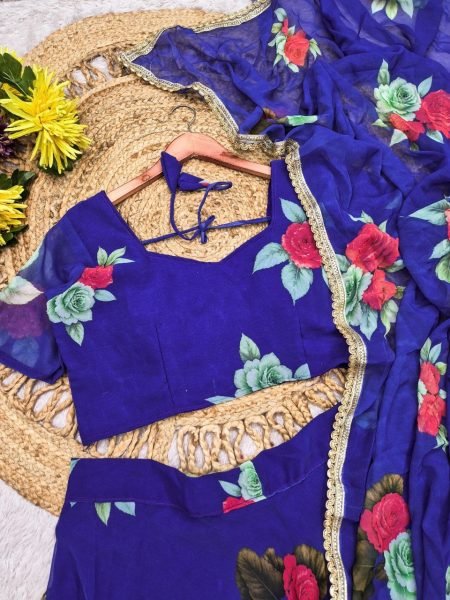 Alluring Blue Trending Georgette Lehenga Saree for Festive Wear Ready To Wear Saree 