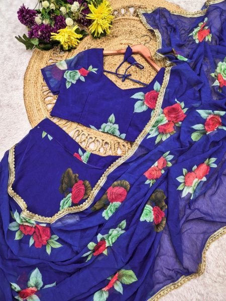Alluring Blue Trending Georgette Lehenga Saree for Festive Wear Ready To Wear Saree 