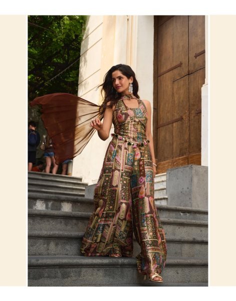 Alluring Brown Banarasi Viscose Jacquard Silk Kurti Palazzo Dupatta Set For Party Designer Plazzo Salwar Suits Wholesale