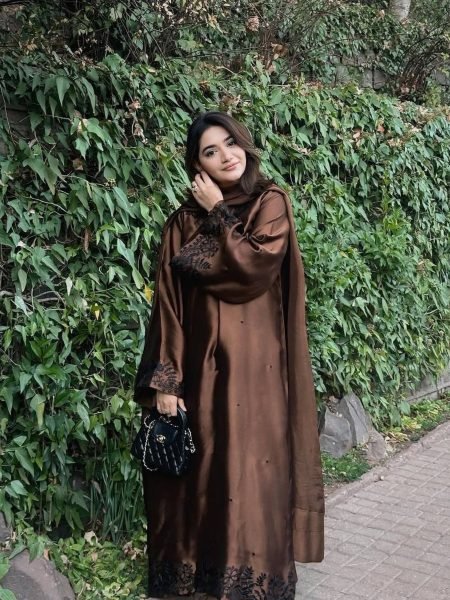 Alluring Brown Satin Mul Chanderi Kaftan Set with Plazzo and Dupatta for Women Ready To Wear Suit