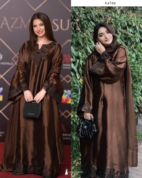 Alluring Brown Satin Mul Chanderi Kaftan Set with Plazzo and Dupatta for Women Ready To Wear Collection