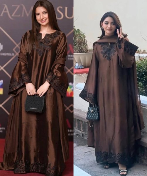 Alluring Brown Satin Mul Chanderi Kaftan Set with Plazzo and Dupatta for Women Ready To Wear Collection