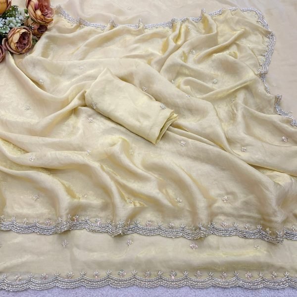 Alluring Cream Designer Satin Saree Collection at Wholesale Price Bollywood Fancy Sarees Wholesale