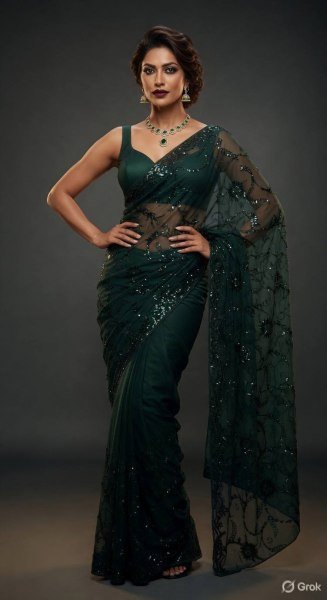Alluring Dark Green Sequins Saree with Heavy Work for Wedding and Reception Wear  Bollywood Fancy Sarees Wholesale