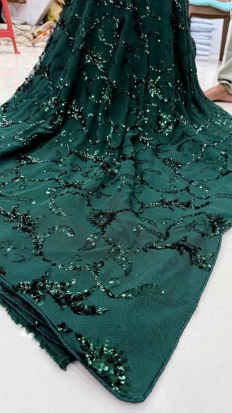 Alluring Dark Green Sequins Saree with Heavy Work for Wedding and Reception Wear  Bollywood Fancy Sarees Wholesale