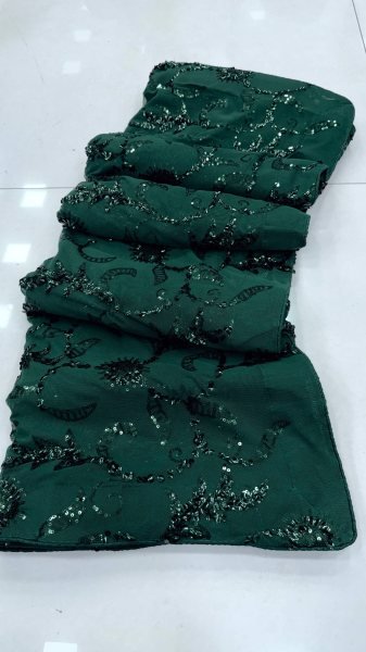 Alluring Dark Green Sequins Saree with Heavy Work for Wedding and Reception Wear  Bollywood Fancy Sarees Wholesale