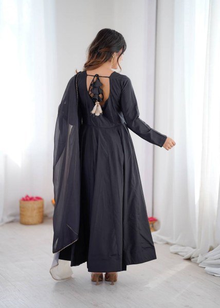 Alluring French Crepe Embroidered Gown with Organza Lace Dupatta   Stitched Pant for Party Wear Plus Size Kurti / Gown