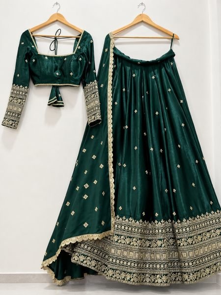 Alluring Green Vichitra Silk 3 Piece Lehenga Set with Sequin Thread Work at Wholesale Rate  Lehenga