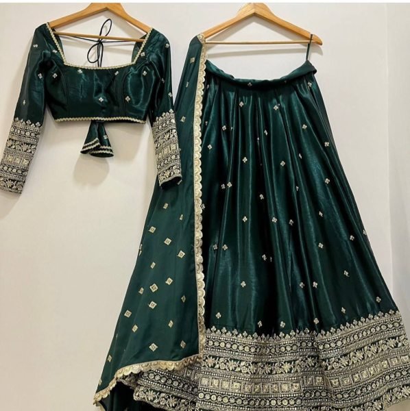 Alluring Green Vichitra Silk 3 Piece Lehenga Set with Sequin Thread Work at Wholesale Rate Designer Lehenga Choli