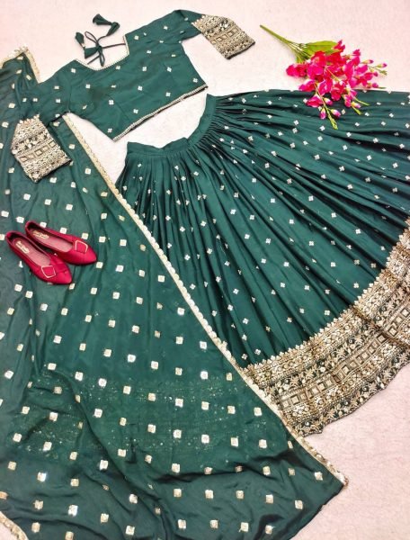 Alluring Green Vichitra Silk 3 Piece Lehenga Set with Sequin Thread Work at Wholesale Rate Designer Lehenga Choli