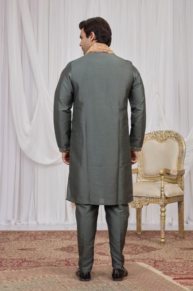Alluring Grey Art Silk Straight Kurta Set for Women Kurta Pajama Wholesale
