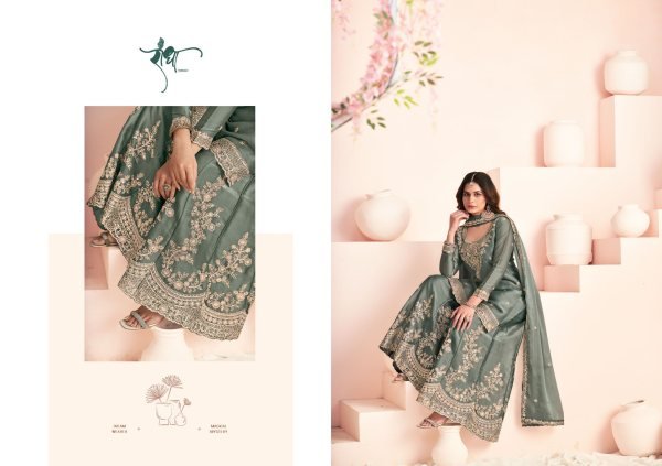 Alluring Haseena series Green moss silk palazzo suit With heavy embroidery   Designer Plazzo Salwar Suits Wholesale