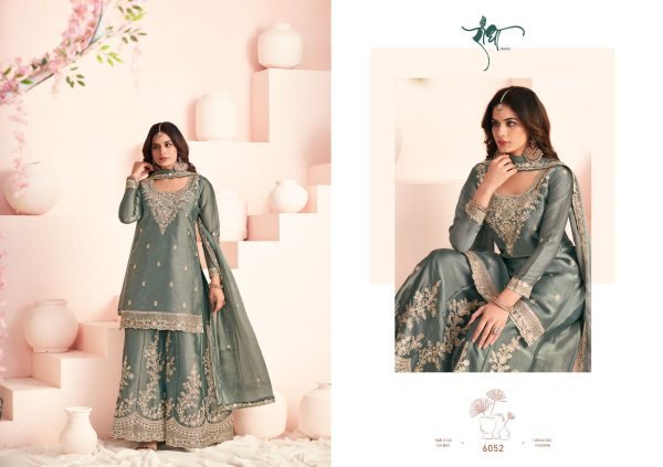 Alluring Haseena series Green moss silk palazzo suit With heavy embroidery   Designer Plazzo Salwar Suits Wholesale
