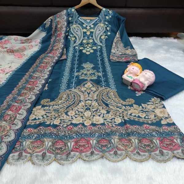 Alluring Ivory Pakistani Suit with Digital Print and Aari Work for Exporters Cotton Kurtis Wholesale