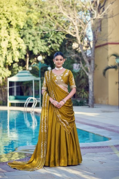 Alluring Mustard Crush Party Wear Lehenga Choli with Heavy Sequins Embroidery Designer Lehenga Choli