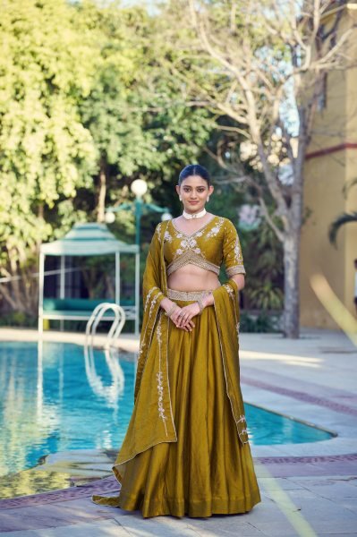 Alluring Mustard Crush Party Wear Lehenga Choli with Heavy Sequins Embroidery Designer Lehenga Choli