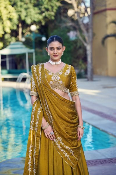Alluring Mustard Crush Party Wear Lehenga Choli with Heavy Sequins Embroidery Designer Lehenga Choli