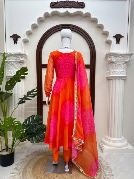 Alluring Orange Georgette Anarkali Suits Set With Beautiful Neck Design At Direct Exporter Price Ready To Wear Collection