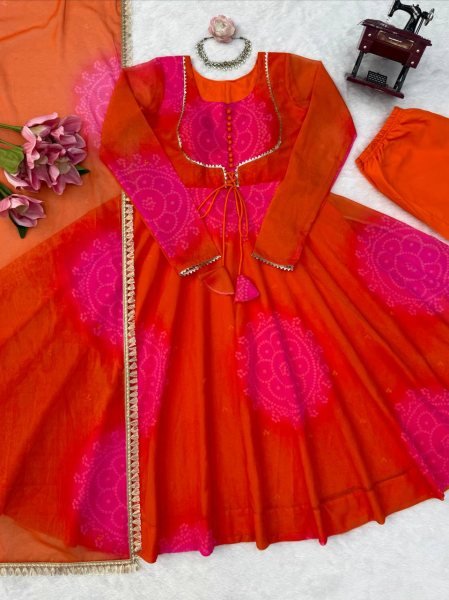 Alluring Orange Georgette Anarkali Suits Set With Beautiful Neck Design At Direct Exporter Price Ready To Wear Collection