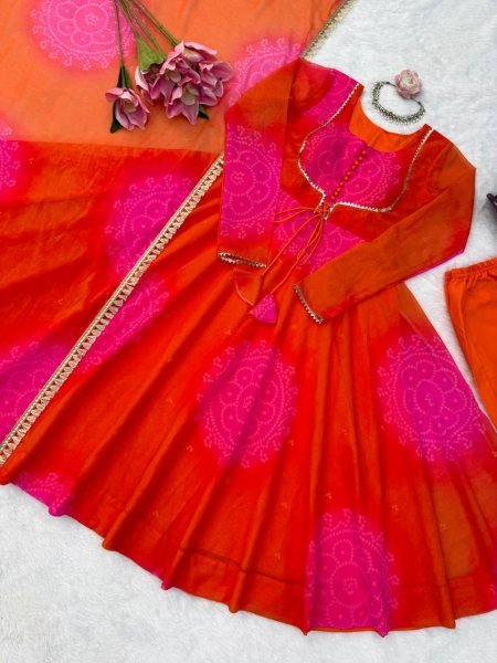 Alluring Orange Georgette Anarkali Suits Set With Beautiful Neck Design At Direct Exporter Price Ready To Wear Collection