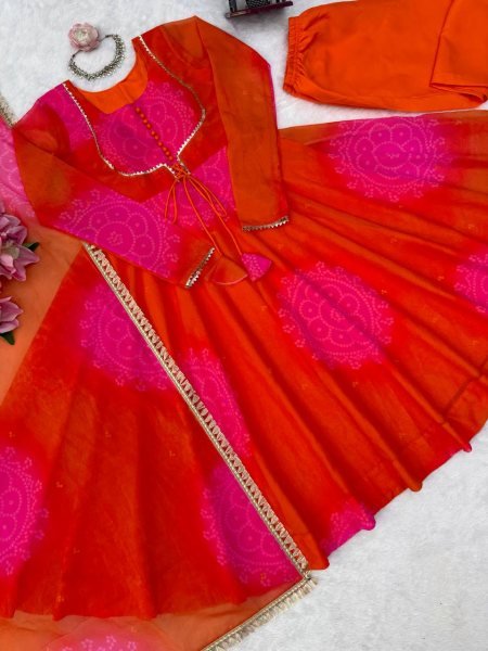 Alluring Orange Georgette Anarkali Suits Set With Beautiful Neck Design At Direct Exporter Price Ready To Wear Collection