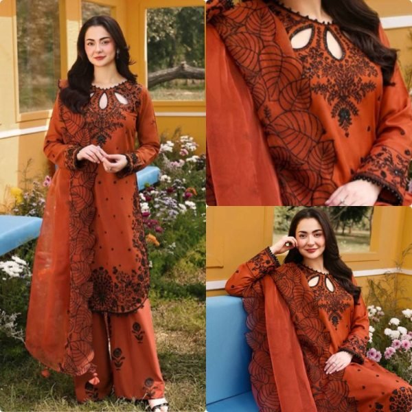Alluring Orange Satin Rayon Kurta With Fancy Moti Latkan Border Detailing For Women Ready To Wear Collection