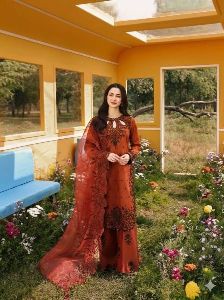 Alluring Orange Satin Rayon Kurta With Fancy Moti Latkan Border Detailing For Women Ready To Wear Collection