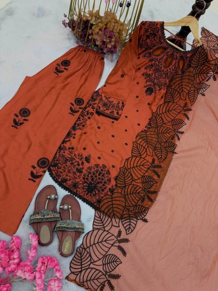 Alluring Orange Satin Rayon Kurta With Fancy Moti Latkan Border Detailing For Women Ready To Wear Collection
